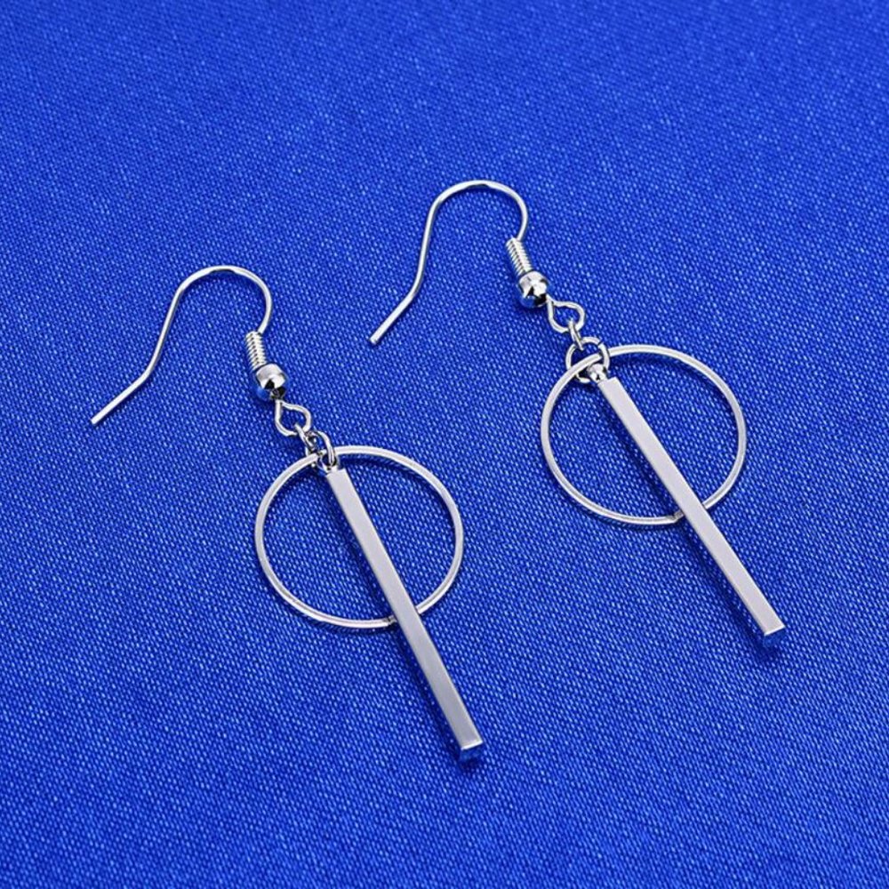 NEW 925 Sterling Silver Bar Circle Earrings - Picture 4 of 6
